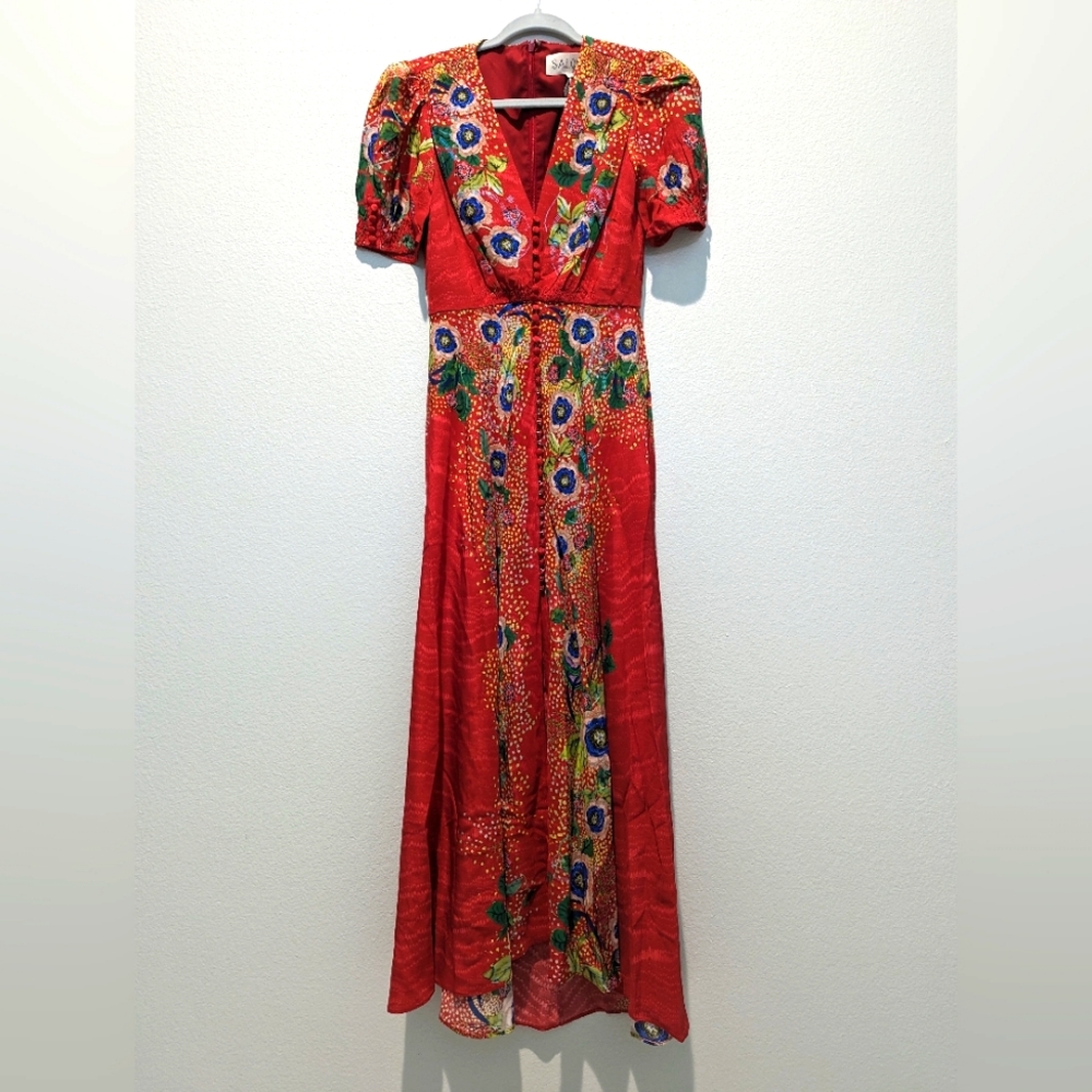 Saloni Lea Printed Silk Maxi Dress